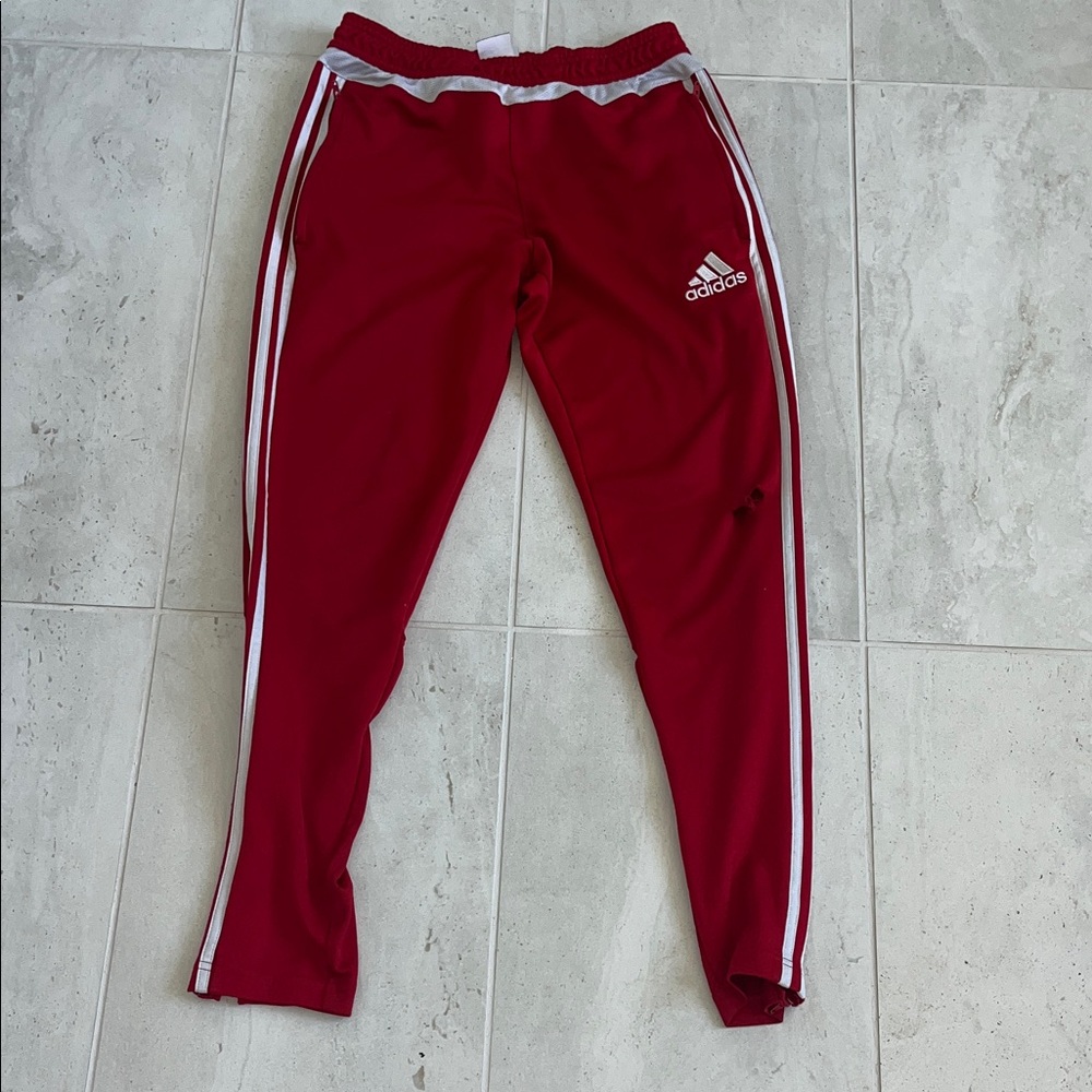 adidas Kids Red Joggers with White Side Stripes